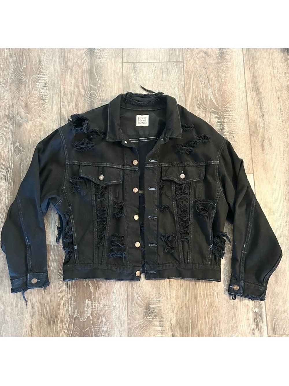 LF Black Distressed Ripped Overside Denim Jacket